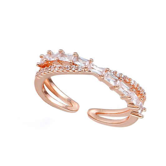 Sansa Twin Band Adjustable Crystal Ring