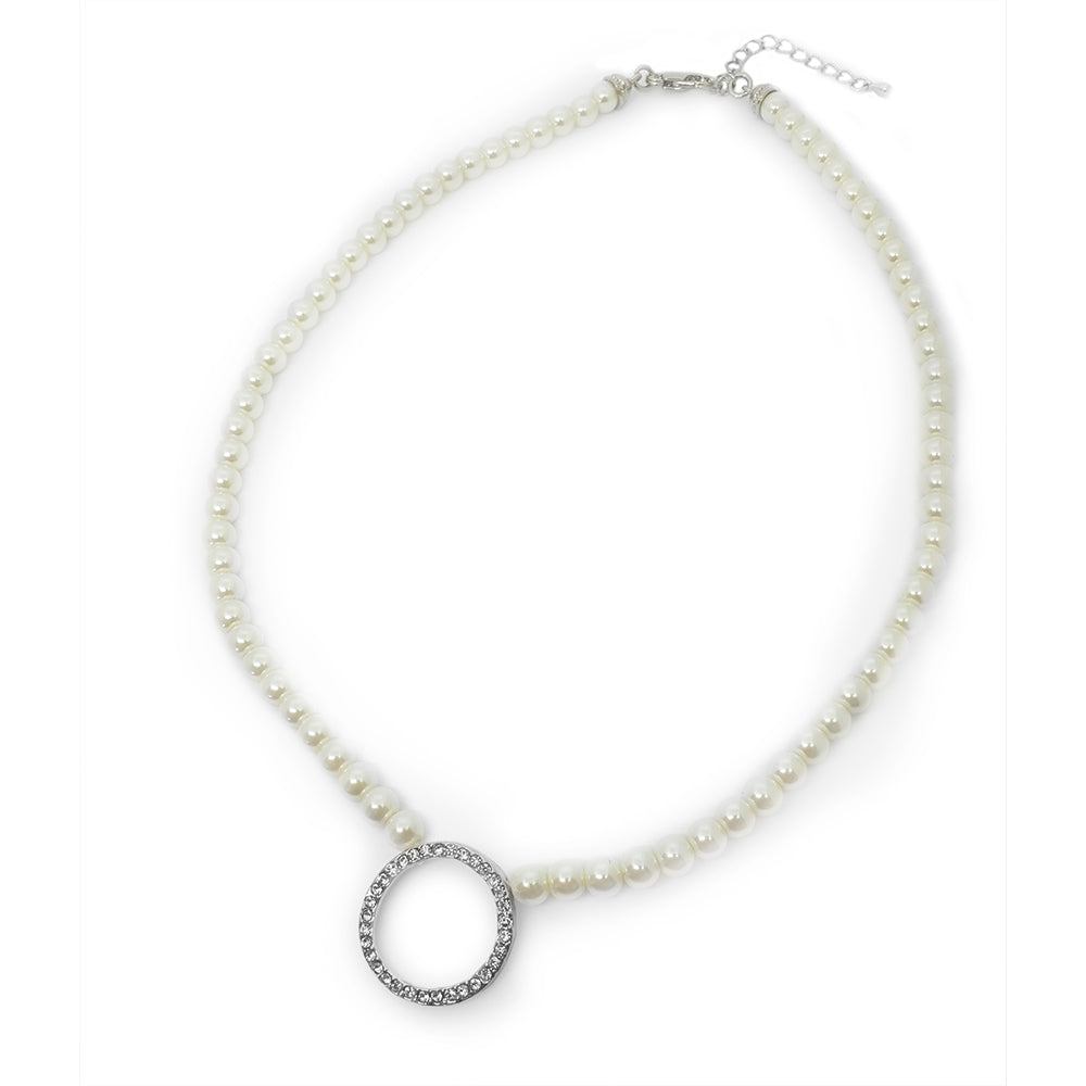 Arya Glass Pearl & Crystal Infinity Hoop Pendant Necklace - Bella Krystal