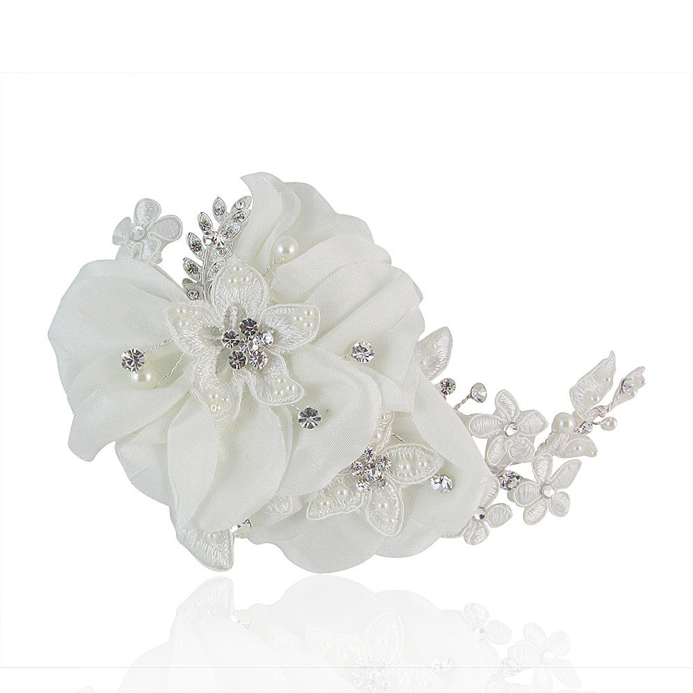 Eden Floral Lace & Crystal Hair Comb - Bella Krystal