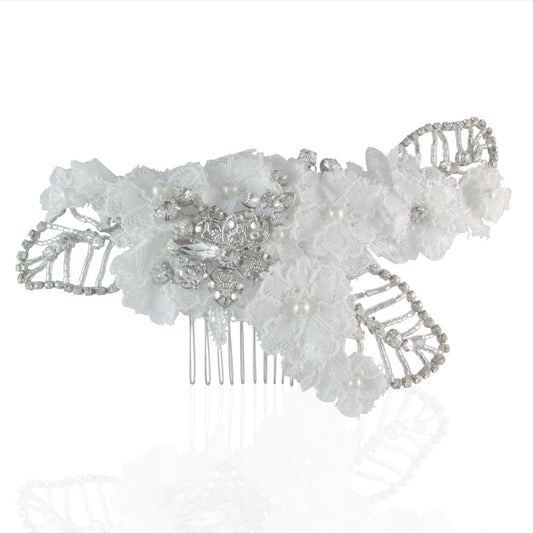 Ellen Lace & Crystal Leaf Hair Comb - Bella Krystal