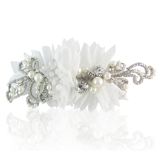 Aurora Pearl, Crystal & Organza Hair Comb - Bella Krystal