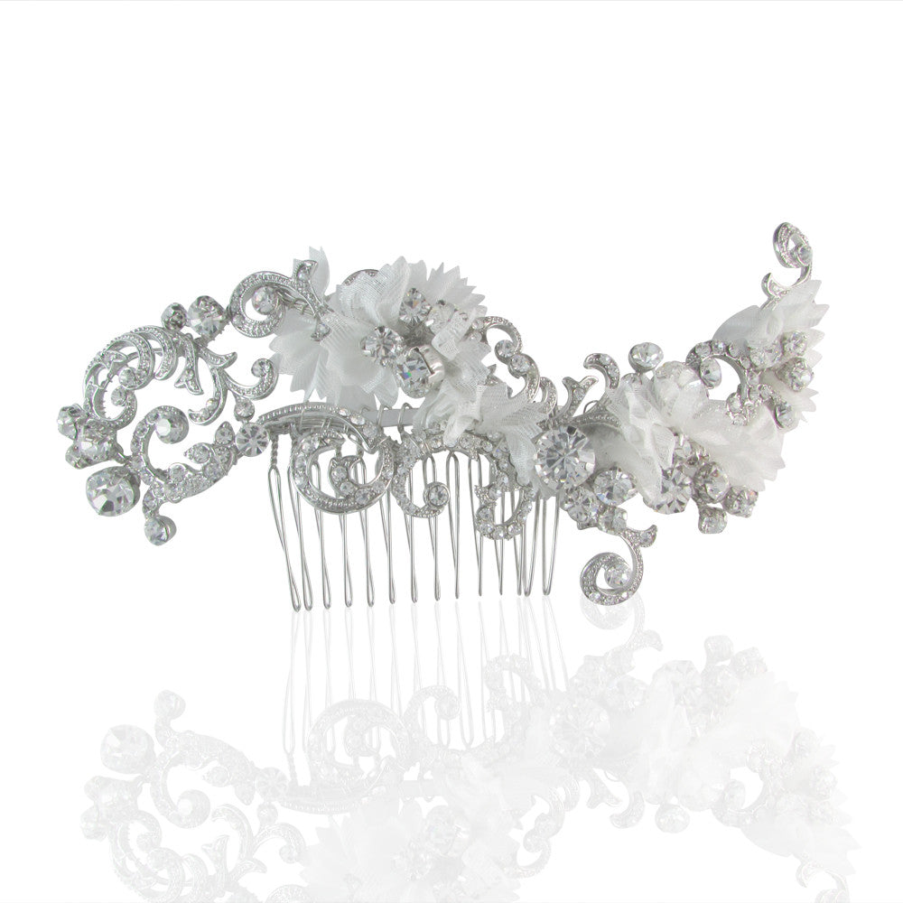 Oliver Organza Floral & Crystal Hair Comb - Bella Krystal