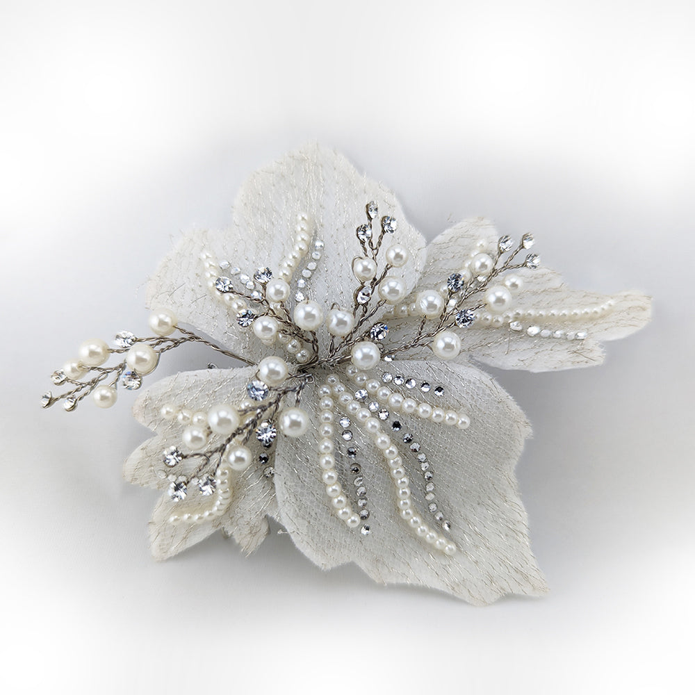 Silver Elegant Crystal & Pearl Hair Comb