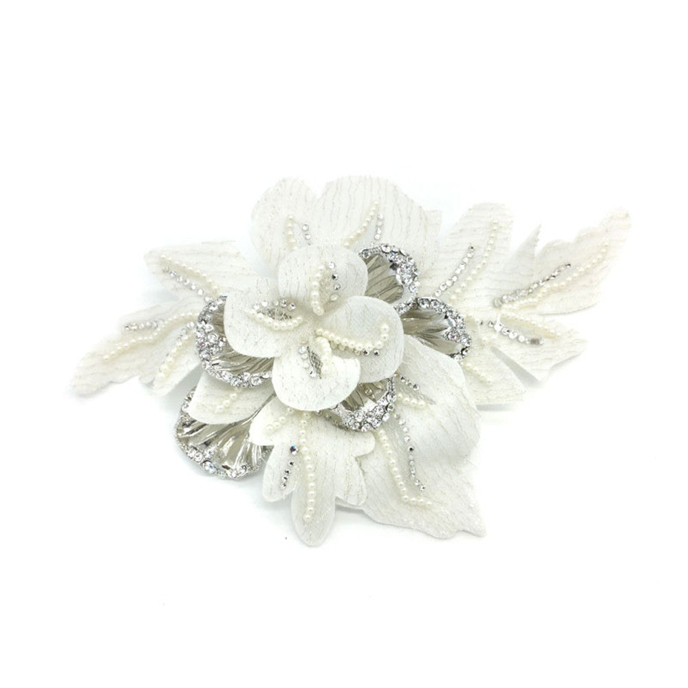 Serah Elegant Pearl & Crystal Leaf Hair Piece - Bella Krystal