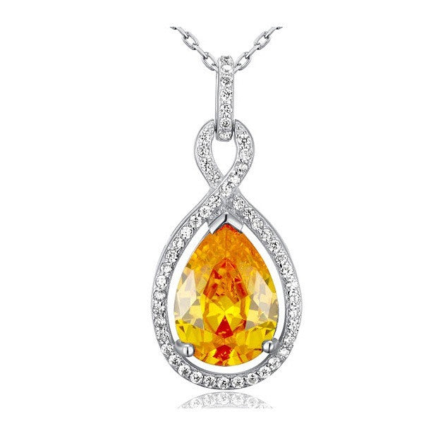 Paige Yellow Crystal Sterling Silver Elegant Tear Drop Necklace - Bella Krystal