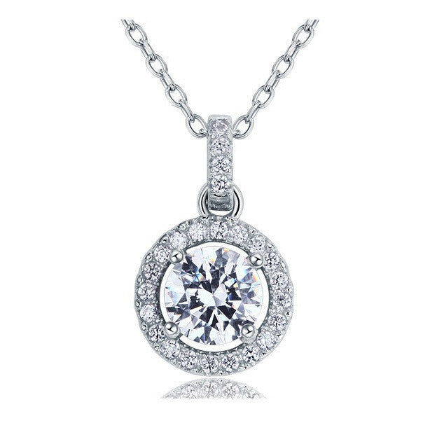 Naomi Sterling Silver Round Pendant Necklace - Bella Krystal