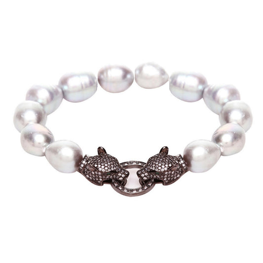 Alicia Crystal Tiger & Grey Fresh Water Pearl Bracelet - Bella Krystal