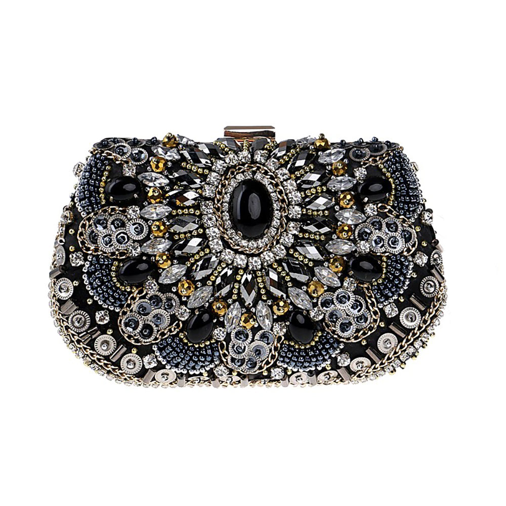 Selene Black Crystal Beaded Clutch