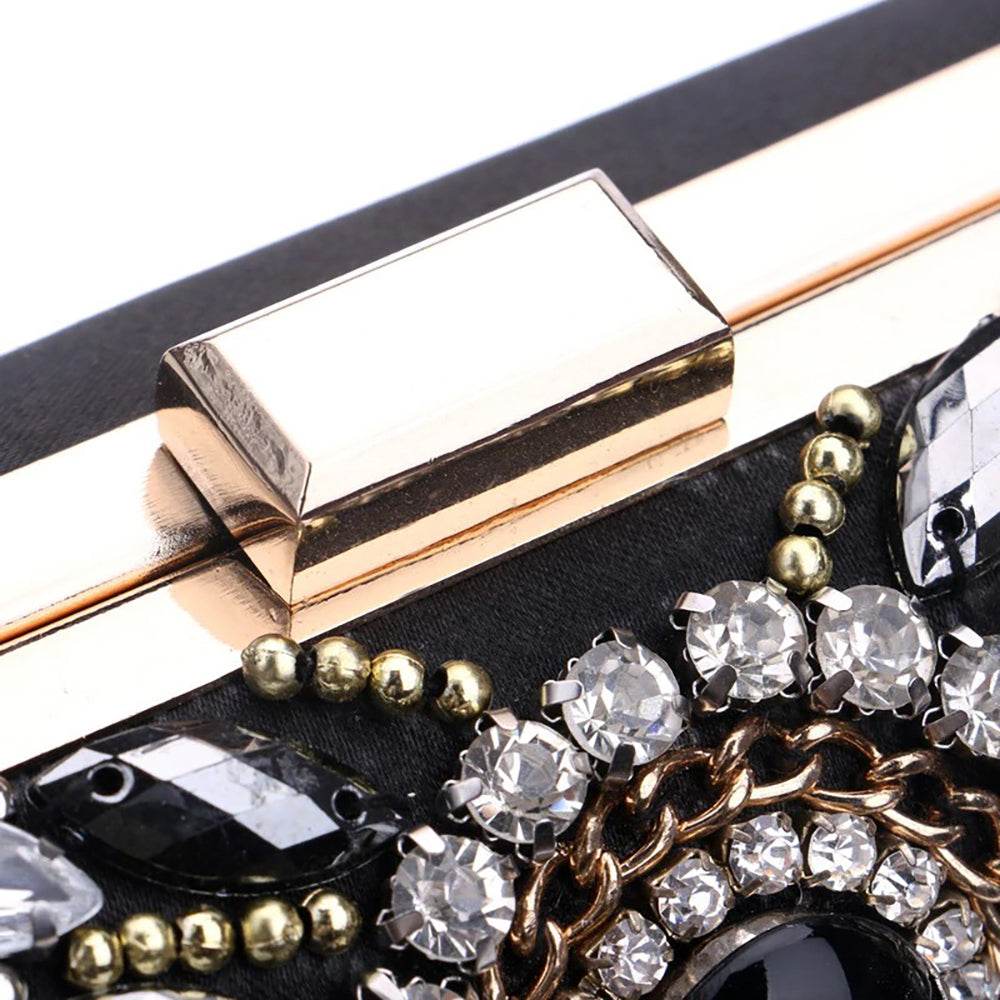 Selene Black Crystal Beaded Clutch